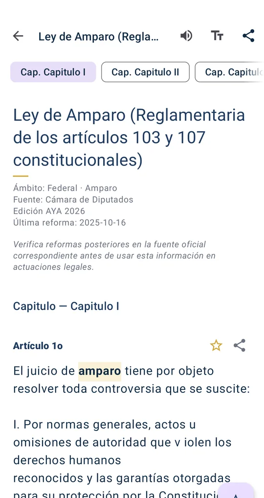 El lector de AYA con la Ley de Amparo: ámbito, fuente, edición y fecha de última reforma antes del articulado.